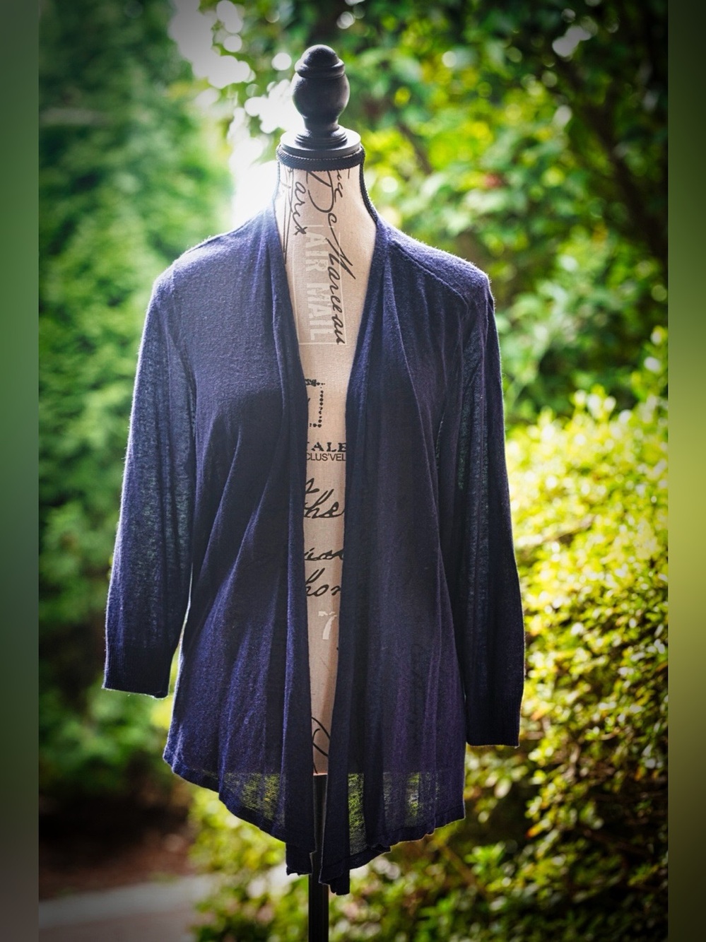 Chico's Navy Blue Open Front Lightweight Knit Cardigan Sweater Size